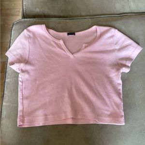 Brandy Melville Short Sleeve V-Cut Pink